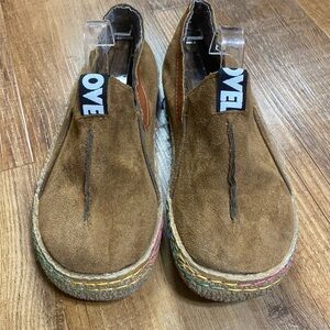 OVELO Vegan suede Comfy Slip On Loafers with rainbow stitching  Size 42